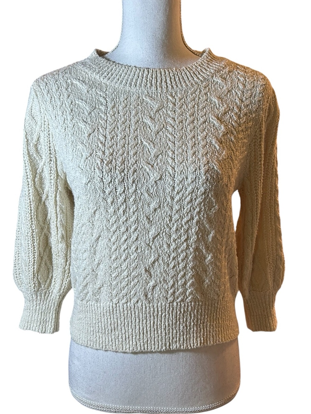 Free People Cream Cable-Knit Crewneck Sweater